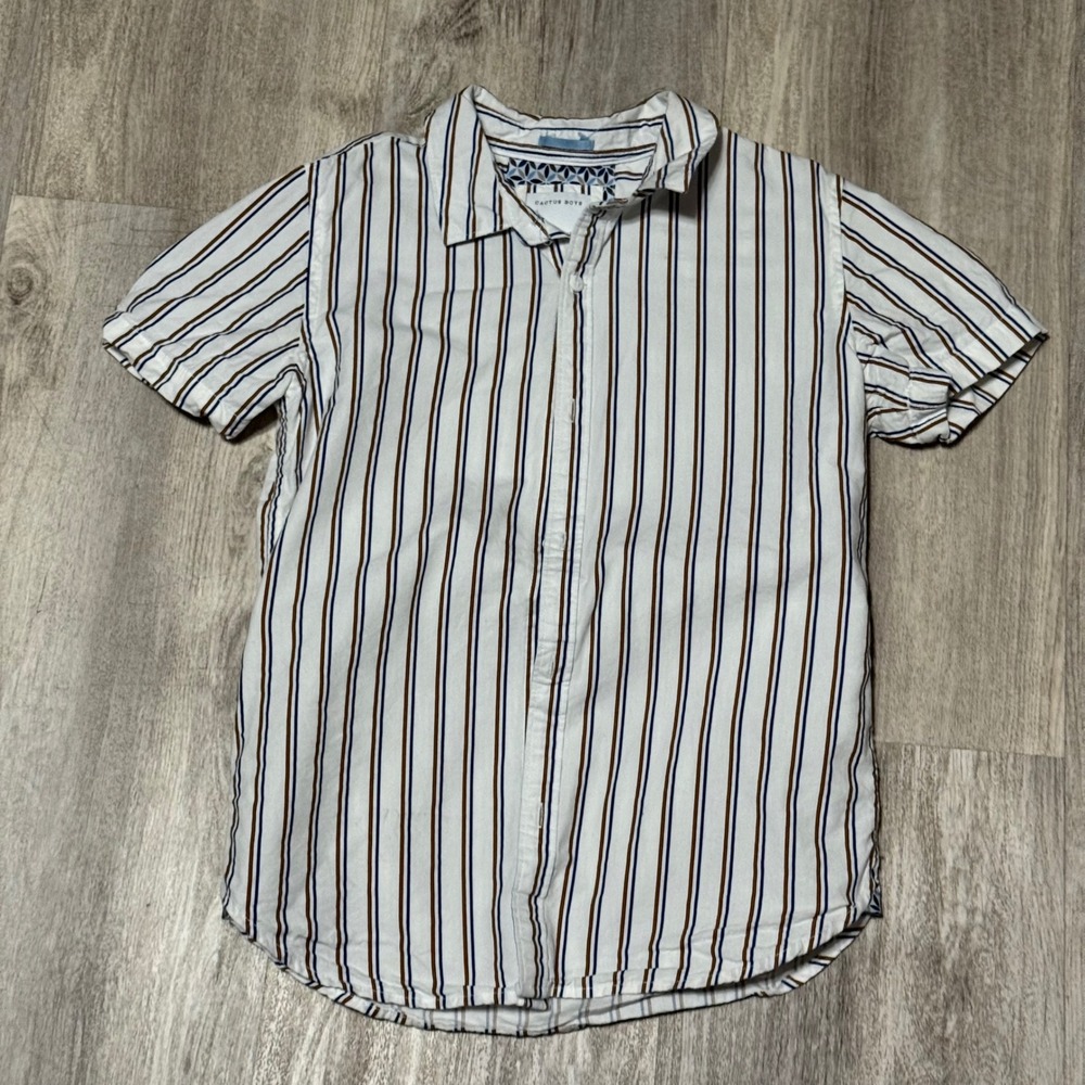 Cactus Boys Striped Shirt Short Sleeve Button Up Casual Top Size‎ 9/10